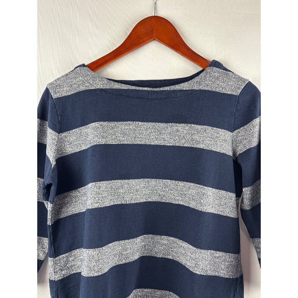 Croft & Barrow Womens Petite Medium Striped Top Navy & Gray 100% Cotton